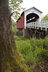 Image showing Currin Covered Bridge Row River Valley Vintage Road Transportati