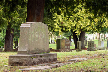 Image showing Large Granite Gravestone Head Stone in Local City Cemetery