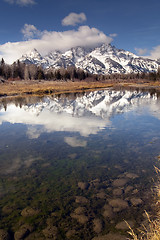 Image showing Snake River Cloud Cover Jagged Peaks Grand Teton Wyoming Vertica