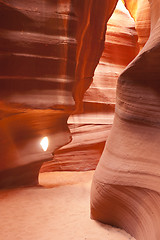 Image showing Focused Beam Sunlight Reaches Floor Antelope Canyon Arizona Sout