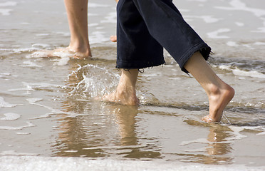 Image showing Young People Teenagers Lower Legs Walking on the Beach