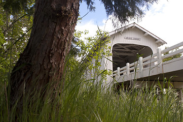 Image showing Grave Creek Covered Bridge Sunny Valley Vintage Road Transportat