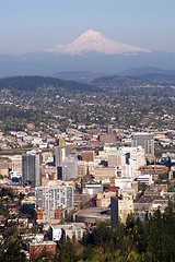 Image showing Portland Sky Showing Downtown And Mt Hood Oregon State