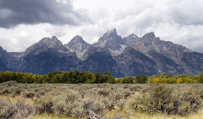 Image showing Overcast Day Jagged Peaks Grand Teton Wyoming Rocky Mountains