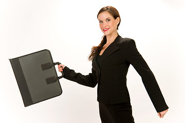 Image showing Attractive Woman in Business Suit Holding Briefcase Portfolio