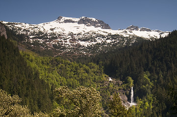 Image showing Glacier Melt Creates Waterfall North Cascade Mountains Washingto