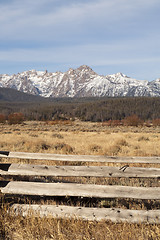 Image showing Ranch Range Fence Sun Valley Idaho Sawtooth Mountain Range