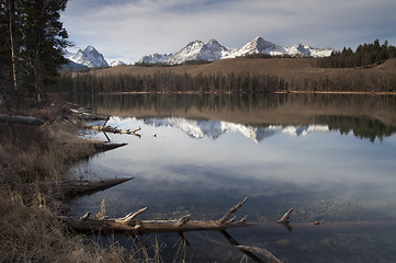 Image showing Redfish Lake Water Reflection Sun Valley Idaho Sawtooth Mountain