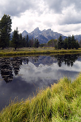 Image showing Overcast Day Snake River Jagged Peaks Grand Teton Wyoming