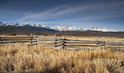 Image showing Ranch Range Fence Sun Valley Idaho Sawtooth Mountain Range