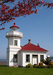 Image showing West Coast Lighthouse Ferry Arriving Puget Sound Washington