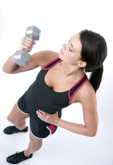 Image showing Brunette and Barbell America Stock Photo