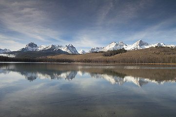 Image showing Redfish Lake Water Reflection Sun Valley Idaho Sawtooth Mountain