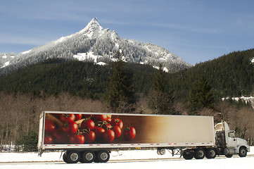 Image showing Truck Transports Foods Over Road Through North Cascades Washingt