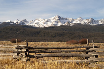 Image showing Ranch Range Fence Sun Valley Idaho Sawtooth Mountain Range