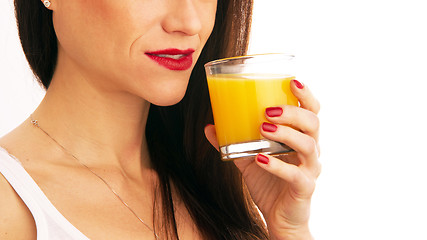 Image showing Healthy Drink Manicured Woman Drinks Orange Juice