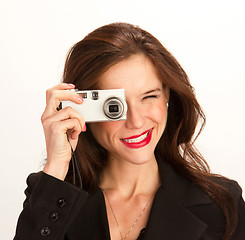 Image showing Stunning Brunette Photographs the Viewer in Square Composition