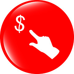 Image showing us dollar and people hand on web icon isolated on white background