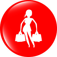 Image showing Shopping woman with bags, web icon isolated on white