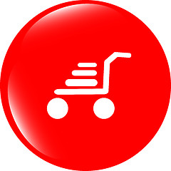 Image showing Shopping cart icon on round internet button original illustration