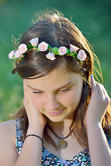 Image showing beautiful girl with wreath of flowers