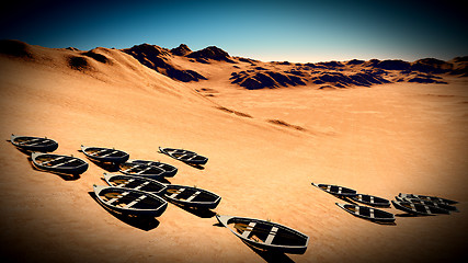 Image showing dried out lake with boats