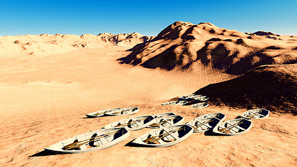 Image showing dried out lake with boats