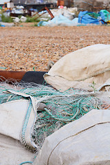 Image showing Large bags of nylon commercial fishing nets