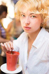 Image showing Lady With Cup of Coffee.