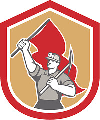 Image showing Coal Miner Hardhat Pick Axe Flag Shield