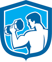 Image showing Man Lifting Dumbbell Shield Retro