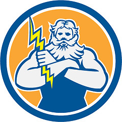 Image showing Zeus Greek God Arms Cross Thunderbollt Circle Retro