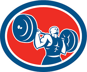 Image showing Weightlifter Lifting Barbell Circle Retro