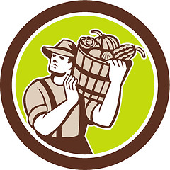 Image showing Organic Farmer Carrying Harvest Bucket Retro