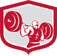 Image showing Weightlifter Lifting Barbell Shield Retro