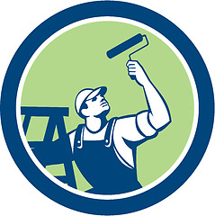 Image showing House Painter With Paint Roller and Ladder Retro