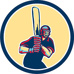 Image showing Cricket Player Batsman Circle Retro