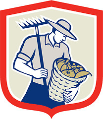 Image showing Organic Farmer Rake Harvest Basket Retro