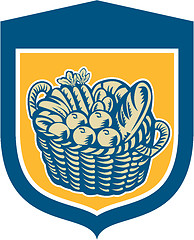 Image showing Crop Harvest Basket Shield Woodcut