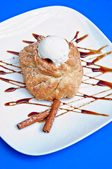 Image showing apple strudel with ice cream