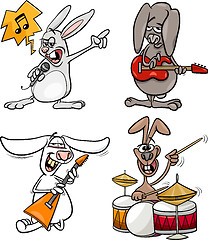 Image showing rabbits rock musicians set cartoon