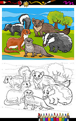 Image showing mustelids animals cartoon coloring book