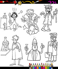 Image showing scientists set cartoon coloring book