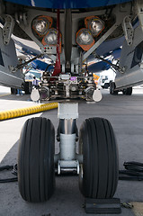 Image showing Nose wheel of airplane