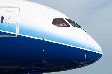 Image showing Front of wide-body airplane