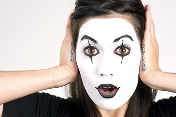 Image showing Beautiful Brunette Woman Theatrical Performance Mime Dance White