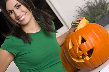 Image showing Joyful Woman at Halloween