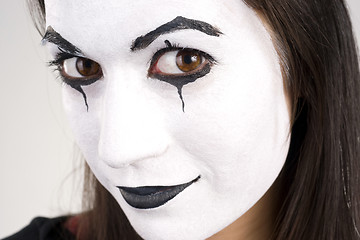 Image showing Beautiful Brunette Woman Theatrical Close Up Mime Dance White Fa