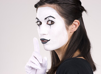 Image showing Beautiful Brunette Woman Theatrical Performance Mime Dance White