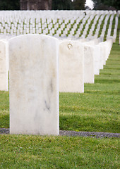 Image showing Unmarked White Marble Stone Military Headstones Hundreds Row Gra